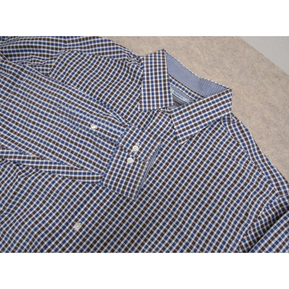 Johnston & Murphy Mens XXL Tailored Fit Blue Brown Check Button Down Shirt
